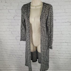 Lavish Long Hi Low Long Sleeve Black White Cardigan Semi Sheer Medium M